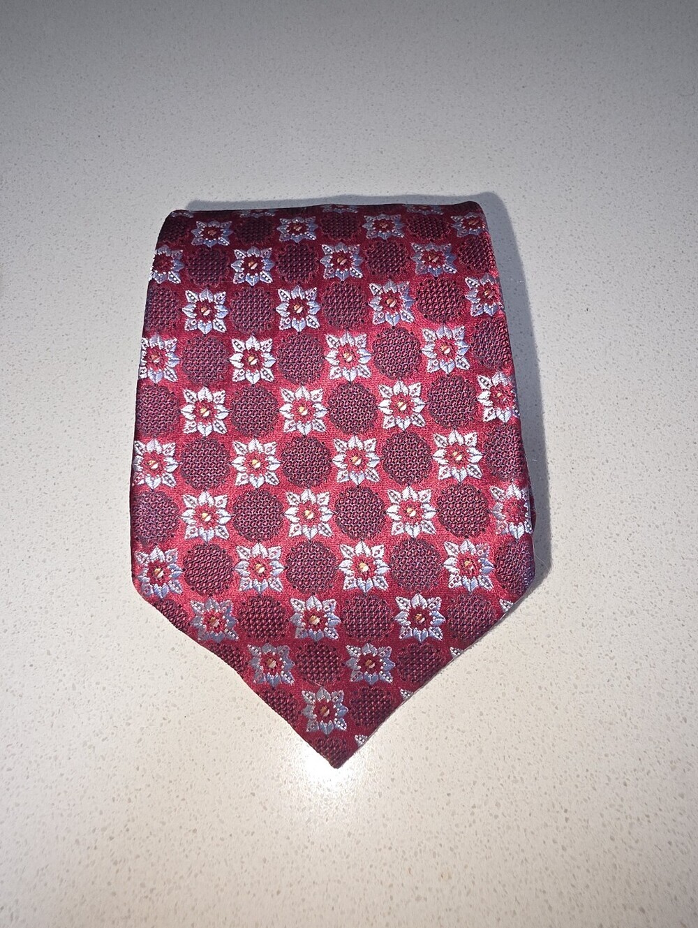 Ermenegildo Zegna Red Geometric Floral Silk Classic Neck Tie